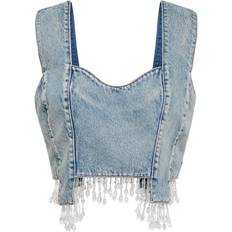 Cropped Blusen Ganni Verziertes Cropped-Top aus Denim