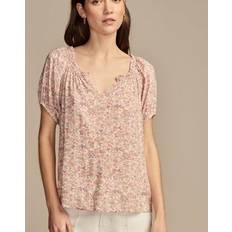 Lucky Brand Women Blouses Lucky Brand Women's Notched Short-Sleeve Peasant Top Silver Pink Multi