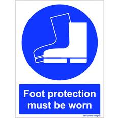 Blue Workplace Signs SECO Mandatory Safety Sign Foot Protection Must Be Worn 150x200mm