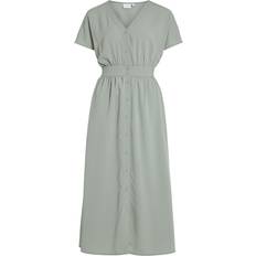 Vila Short Sleeved Buttoned Midi Dress - Green Milieu