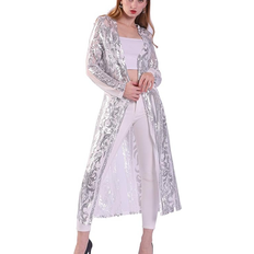 Womens Sequin Summer Cover Up Glitter Sparkle Cardigan - Silver