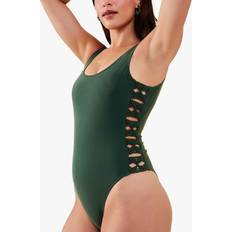 Turquoise - Women Swimsuits Accessorize Macrame Embroidered Swimsuit, Teal Green