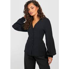 Boohoo Blouses boohoo Womens Hammered Volume Sleeve Fitted Blouse - Black