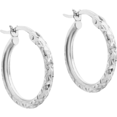 T.H.Baker Diamond Cut Creole Earrings - White Gold