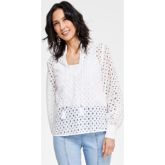 XS Blouses I.N.C International Concepts Women's Cotton Tie-Neck Eyelet Blouse, Created for Macy's Bright White