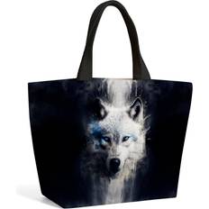 White Totes & Shopping Bags Warren Reed White Wolf Face Splashart Dark Backgrouns Beach Shopper Tote Bag White