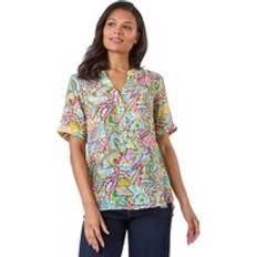 Women Tops Roman Abstract Print Button Detail Top Blue