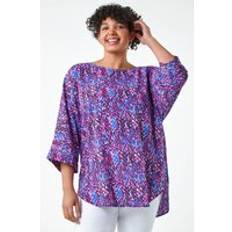 Clothing Roman Curve Abstract Print Dipped Hem Top Purple