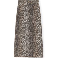 Denim Maxi Slit Skirt - Leopard