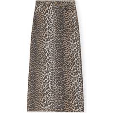 Tela Orgánica Faldas Ganni Denim Maxi Slit Skirt - Leopard