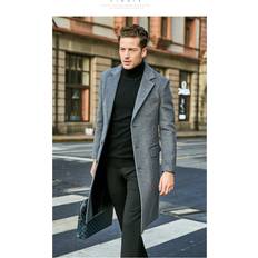4XL - Men Coats Amelie gray, 2XL Thick tweed men's coat long coat Japan and South Korea casual,men's gifts Grey