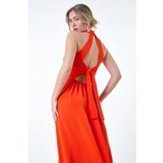 Clothing Dusk Plain Tie Back Halterneck Midi Dress Orange