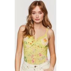 Forever 21 Women Underwear Forever 21 Women's Floral Lace-Panel Cami Bodysuit in Citrus