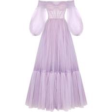 Milla Lavender Sheer Sleeves Maxi Tulle Dress