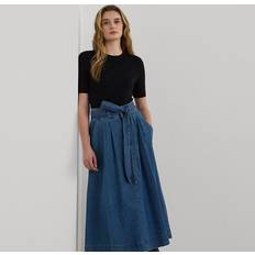 Ralph Lauren Women Skirts Ralph Lauren Belted Denim Midi Skirt in Stormee Wash