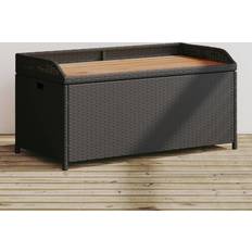 vidaXL Con Almacenaje Madera Acacia Ratán Pe Negro 100x50x52 cm Banco de Jardín