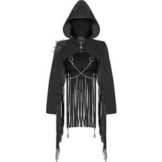 Cropped Jackets Punk Rave Punk rave womens gothic dieselpunk hooded crop biker jacket black fringe studded