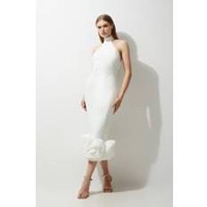 Karen Millen Figure Form Bandage Ruffle Hem Halter Knit Midi Dress Ivory