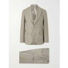 W44 Suits Brunello Cucinelli Herringbone Linen Suit Men Neutrals IT