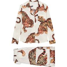Desmond & Dempsey Rayas Tiger-print Cotton Pyjama set Cream