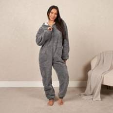 Grey - Women Pyjamas OHS Coral Fleece Onesie, Charcoal Grey