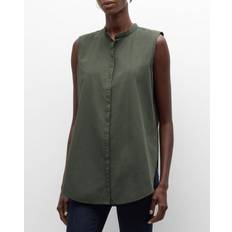 Eileen Fisher Mandarin Collar Button Front Shirt Seaweed