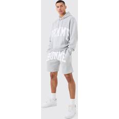 Gray - Men Jumpsuits & Overalls boohoo Mens Oversized Boxy Homme Hooded Short Tracksuit Grey