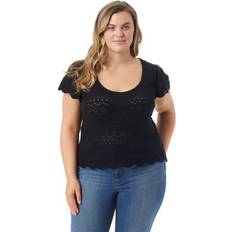 Jessica Simpson Trendy Plus Jette Pointelle Short-Sleeve Sweater Top Black 2X