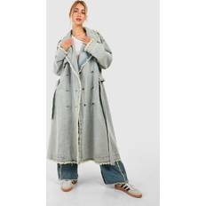 Denim - Women Coats boohoo Womens Premium Fray Hem Denim Trench Coat Blue