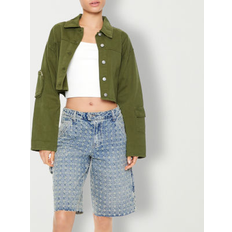 Forever 21 Women Outerwear Forever 21 Cropped Twill Cargo Jacket Lightweight Cropped Jacket-Juniors, Medium, Green Medium