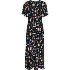 Rixo Venice Printed Crochet-trim Midi Dress Black