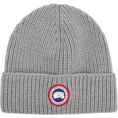 Canada Goose Beanies Canada Goose Grey Logo Ribbed Wool Beanie, Beanie, Grey, Wool, Ribbed