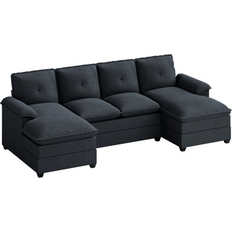 Ebern Designs Black Sofas Ebern Designs Black Sectional 3 Sofa