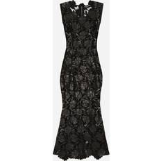 Leather Imitation Dresses Dolce & Gabbana Faux Leather Macramé Calf-length Dress Woman Dresses Black Faux Leather