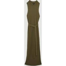 Oversize Dresses Karen Millen Cotton Blend Belted Knit Racer Midi Dress Khaki