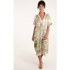 Palm Leaf Open Collar Dress ONE KHAKI