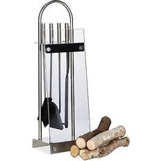 Fireplace Accessories Relaxdays Stainless steel fireplace companion set, glass fire irons stand, 5-piece set