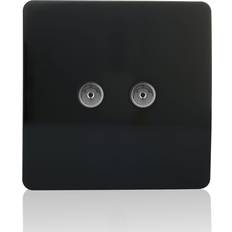 Black Wall Outlets Trendi Switch artistic modern glossy tactile 2 gang tv socket in black art-2tvsbk