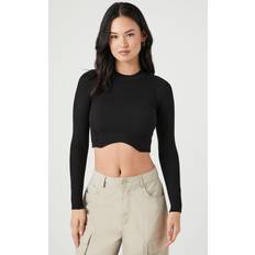 Blouses Forever 21 Women's Notched Sweater-Knit Crop Top in Black