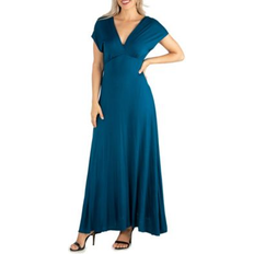 Long Dresses - Turquoise 24seven Comfort Apparel Women's Cap Sleeve V-Neck Maxi Dress Teal