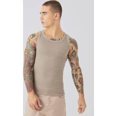 Beige - Men Tank Tops boohooMAN Mens Muscle Fit Ribbed Tank Beige