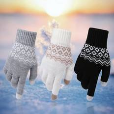 Gloves & Mittens Rygai Sold by: Pair Women Gloves Jacquard Touch Screen Autumn Winter Thickened Windproof Knitted Gloves for Travel White