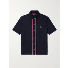 Gucci Skjorter Gucci Logo-Embroidered Striped Cotton-Piqué Shirt Men Blue