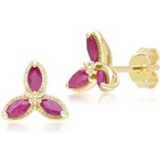 Gemondo Floral Marquise Ruby Stud Earrings in 9ct Yellow Gold
