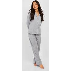 boohoo Piping Detail Jersey Long Sleeve Shirt Trousers - Grey