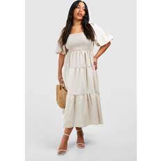 Boohoo Dresses boohoo Womens Plus Tiered Shirred Midaxi Smock Dress Beige