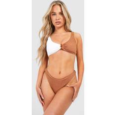 Brown - Women Bikini Sets boohoo Womens Color Block Crinkle O-Ring Bikini Set Brown