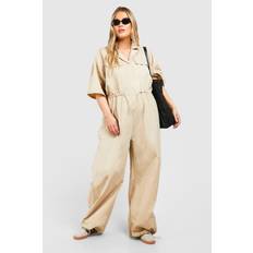 Beige Jumpsuits & Overalls boohoo Womens Plus Cargo Woven Utility Jumpsuit Beige