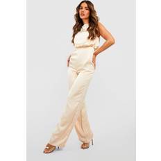 Satin Jumpsuits & Overalls boohoo Womens Satin Wide Leg Jumpsuit - Beige