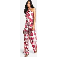 Jumpsuits - Red Jumpsuits & Overalls boohoo Womens Tall Tropical Printed Halterneck Jumpsuit Red
